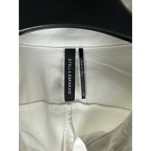 Stella Carakasi Showstopper Shirt White Button up Tunic Blouse Pleated Pocket XS - Picture 6 of 16